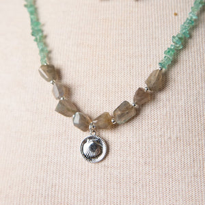 Jennifer's Labradorite and Apatite Shell Necklace and Earring Set