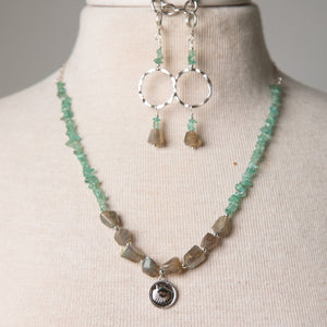 Jennifer's Labradorite and Apatite Shell Necklace and Earring Set