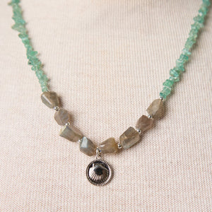 Jennifer's Labradorite and Apatite Shell Necklace and Earring Set