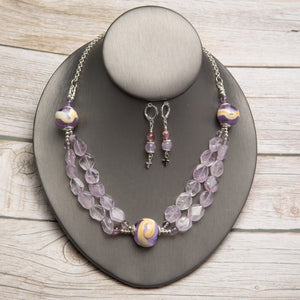 Jennifer’s Lampwork Glass and Amethyst Necklace and Earring Set