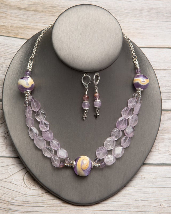 Jennifer’s Lampwork Glass and Amethyst Necklace and Earring Set