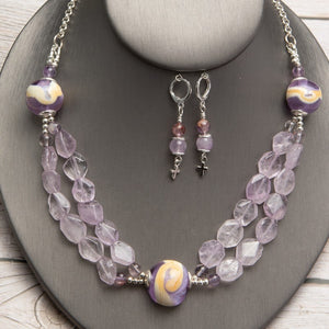 Jennifer’s Lampwork Glass and Amethyst Necklace and Earring Set