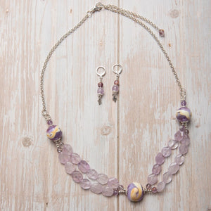 Jennifer’s Lampwork Glass and Amethyst Necklace and Earring Set