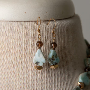 Jennifer's Larimar and Smoky Quartz Gold Plated Luther's Rose Necklace and Earring Set
