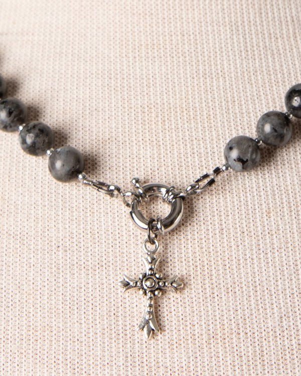 Jennifer’s Larvikite Silver-tone Cross Necklace