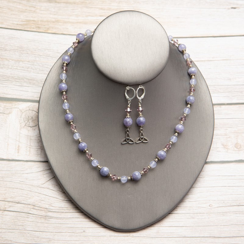 Jennifer’s Lavender Jade Necklace and Trinity Earring Set