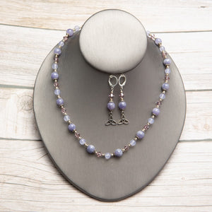 Jennifer’s Lavender Jade Necklace and Trinity Earring Set