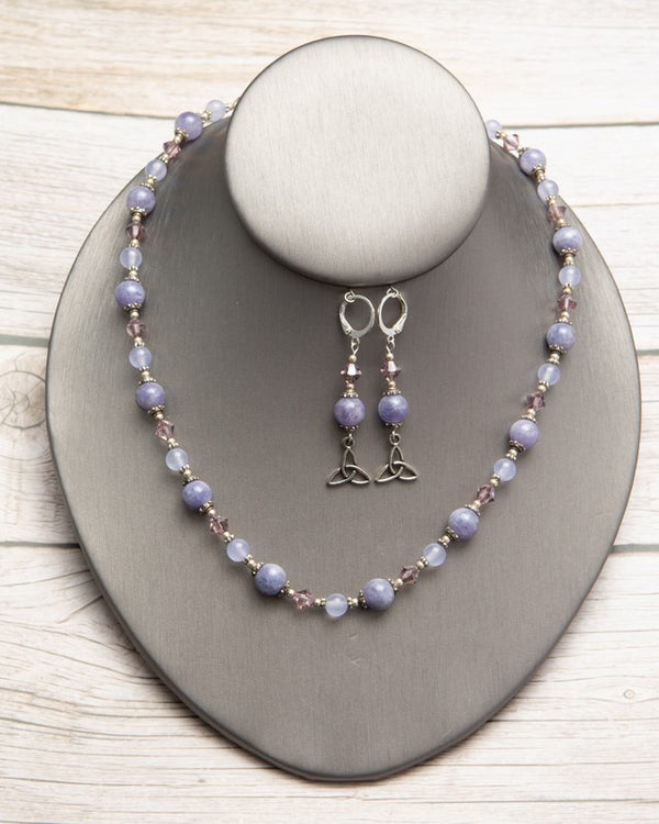 Jennifer’s Lavender Jade Necklace and Trinity Earring Set