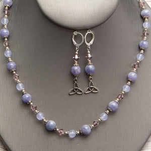 Jennifer’s Lavender Jade Necklace and Trinity Earring Set