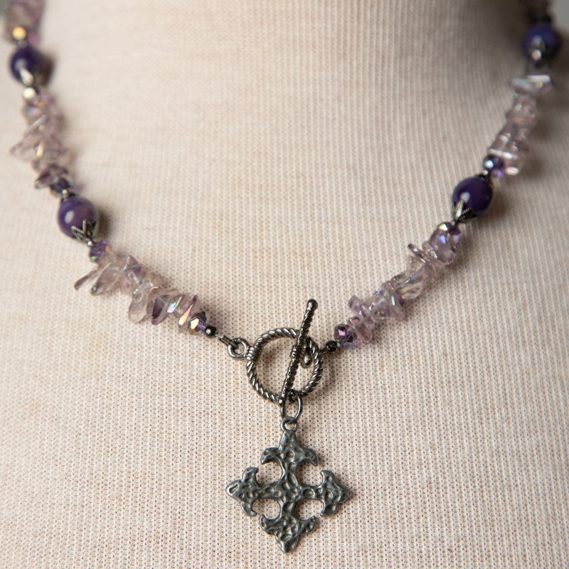 Jennifer's Lavender and Purple Cross Necklace