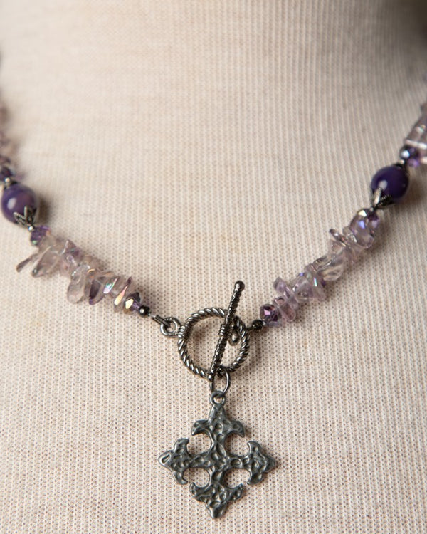 Jennifer's Lavender and Purple Cross Necklace