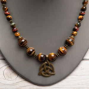 Jennifer’s Multi-Tone Tiger Eye Trinity Knot Necklace