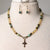 Jennifer's Opalescent Czech Glass and Brass Cross Necklace and Earring Set