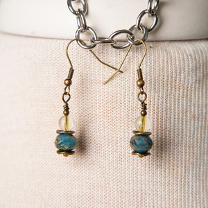 Jennifer's Opalescent Czech Glass and Brass Cross Necklace and Earring Set