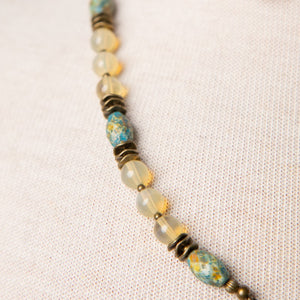 Jennifer's Opalescent Czech Glass and Brass Cross Necklace and Earring Set