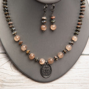 Jennifer’s Peach Moonstone and Llanite Necklace and Earring Set