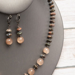 Jennifer’s Peach Moonstone and Llanite Necklace and Earring Set