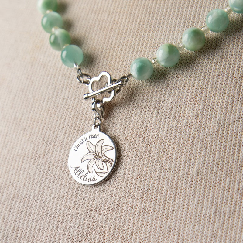 Jennifer's Pectolite and Zircon Easter Lily Alleluia Necklace and Earring Set