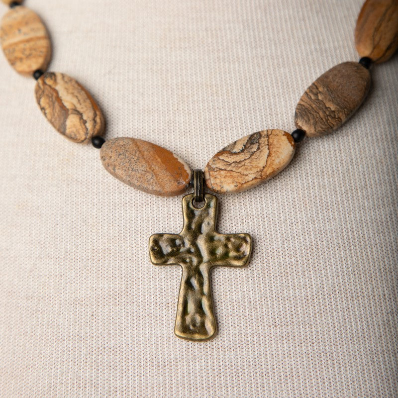 Jennifer’s Picture Jasper Bronze Cross Necklace and Earring Set