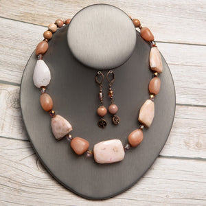 Jennifer’s Pink Opal and Peach Aventurine Necklace and Cross Earring Set