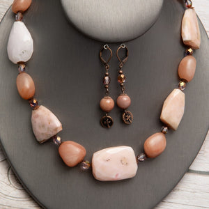 Jennifer’s Pink Opal and Peach Aventurine Necklace and Cross Earring Set