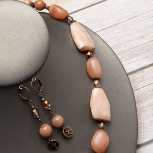 Jennifer’s Pink Opal and Peach Aventurine Necklace and Cross Earring Set