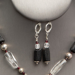 Jennifer’s Quartz, Garnet, and Black Tourmaline Cross Necklace