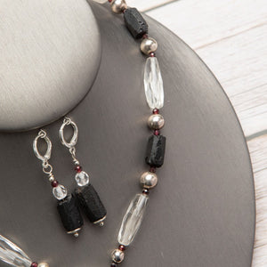 Jennifer’s Quartz, Garnet, and Black Tourmaline Cross Necklace