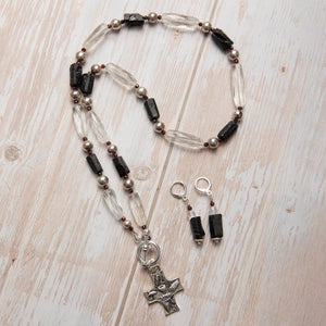 Jennifer’s Quartz, Garnet, and Black Tourmaline Cross Necklace