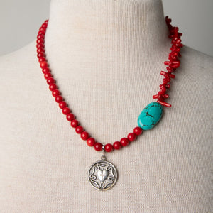 Jennifer’s Red Coral Luther’s Rose Necklace and Earring Set