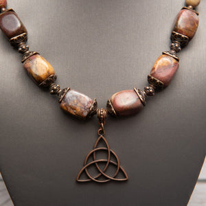 Jennifer’s Red Creek Jasper Trinity Knot Necklace