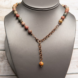 Jennifer’s Red Creek Jasper Trinity Knot Necklace