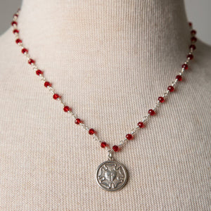 Jennifer's Red Crystal Silver Luther's Rose Necklace
