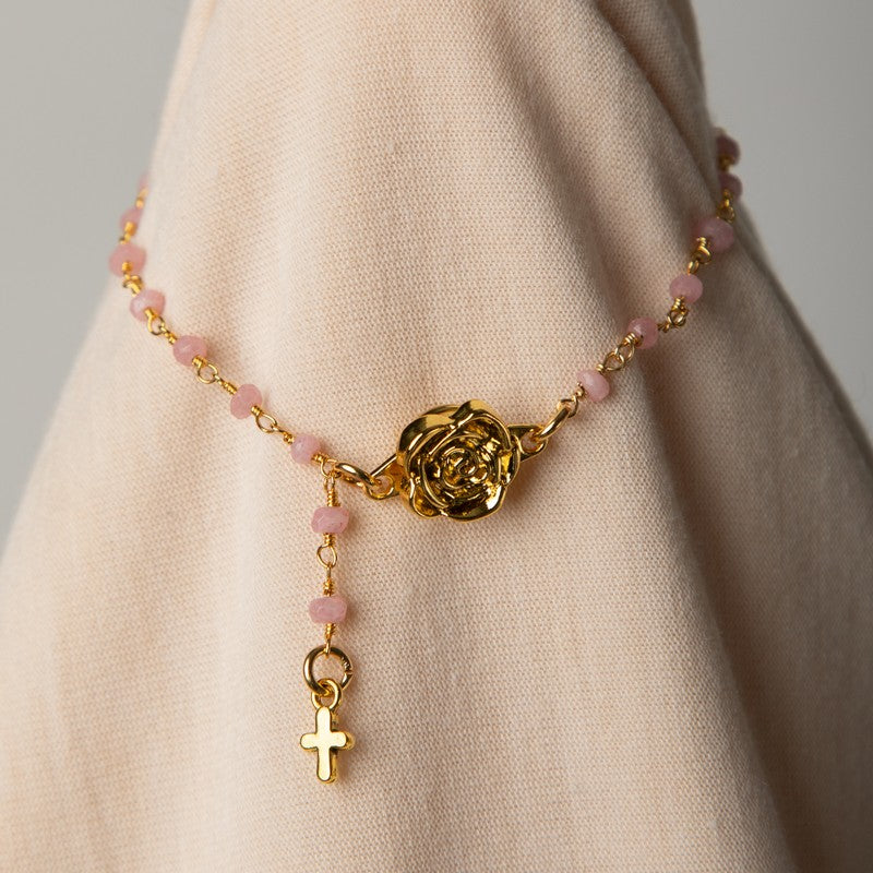 Jennifer’s Rose Jade Cross Rosary-chain Bracelet and Earring Set