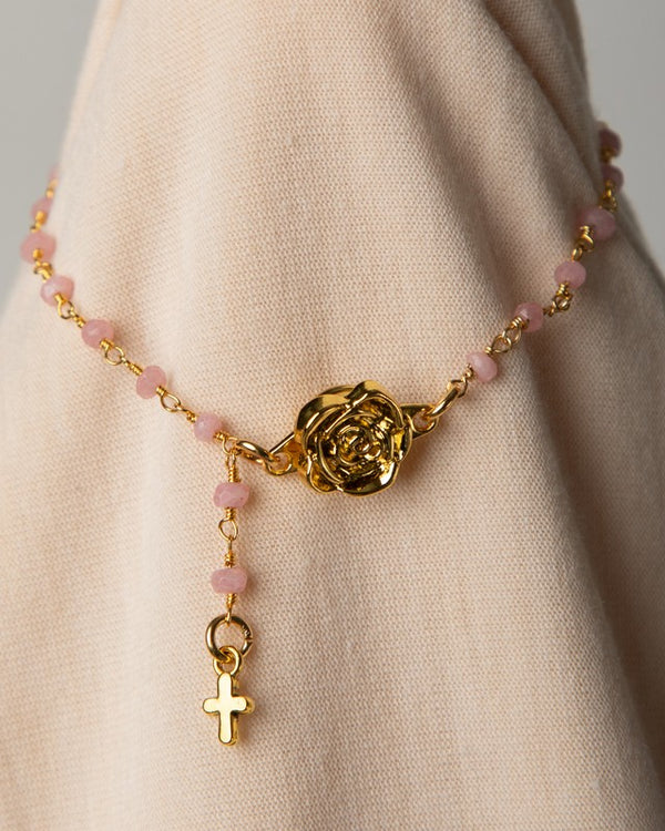 Jennifer’s Rose Jade Cross Rosary-chain Bracelet and Earring Set