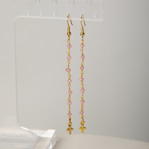 Jennifer’s Rose Jade Cross Rosary-chain Bracelet and Earring Set