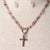 Jennifer's Rose Quartz Cross Necklace and Earring Set