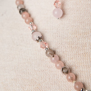 Jennifer's Rose Quartz Cross Necklace and Earring Set