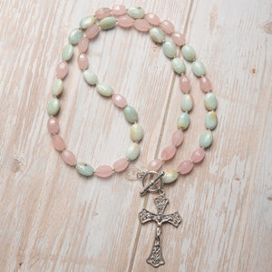 Jennifer’s Rose Quartz and Amazonite Crucifix Necklace