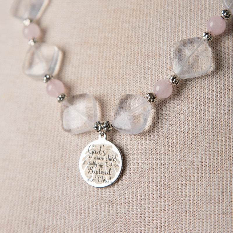 Jennifer's Rose Quartz and Moonstone Baptism Necklace and Earring Set
