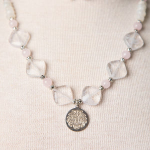 Jennifer's Rose Quartz and Moonstone Baptism Necklace and Earring Set