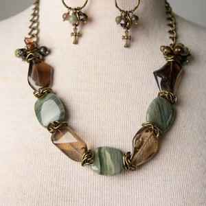 Jennifer's Smokey Quartz and Jasper Cross Earring and Necklace Set