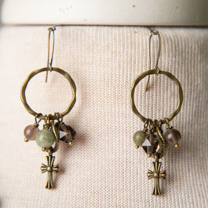 Jennifer's Smokey Quartz and Jasper Cross Earring and Necklace Set