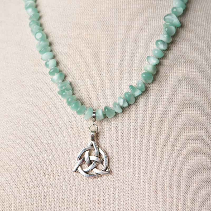 Jennifer's Soft Green Moonstone Trinity Knot Necklace