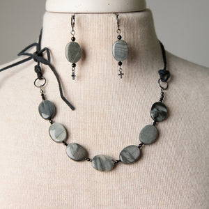 Jennifer's Suede Eagle Eye Side-tie Necklace and Earring Set