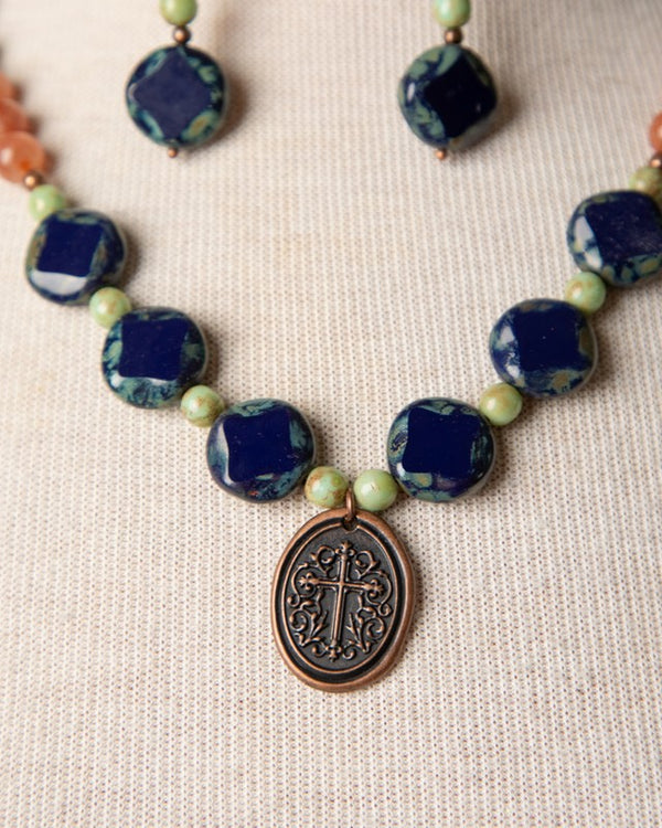 Jennifer's Sunstone and Czech Glass Necklace and Earring Set
