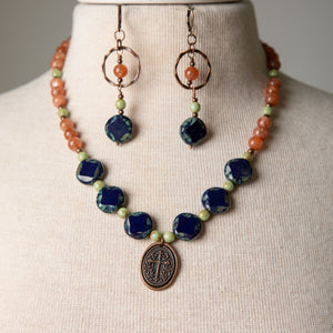 Jennifer's Sunstone and Czech Glass Necklace and Earring Set