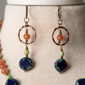 Jennifer's Sunstone and Czech Glass Necklace and Earring Set