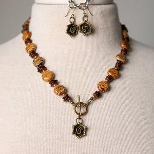 Jennifer's Swirl Glass and MOP Trinity Rose Necklace and Earring Set