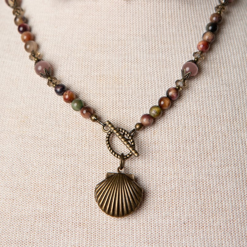 Jennifer's Tiger Eye Shell Necklace and Earring Set
